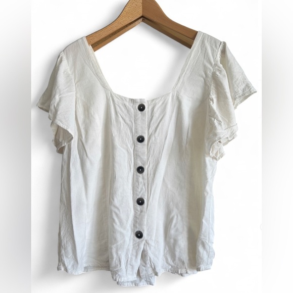 Universal Thread Womens White Flutter Sleeve Minimalist Boho Peasant Top Large - Picture 2 of 8